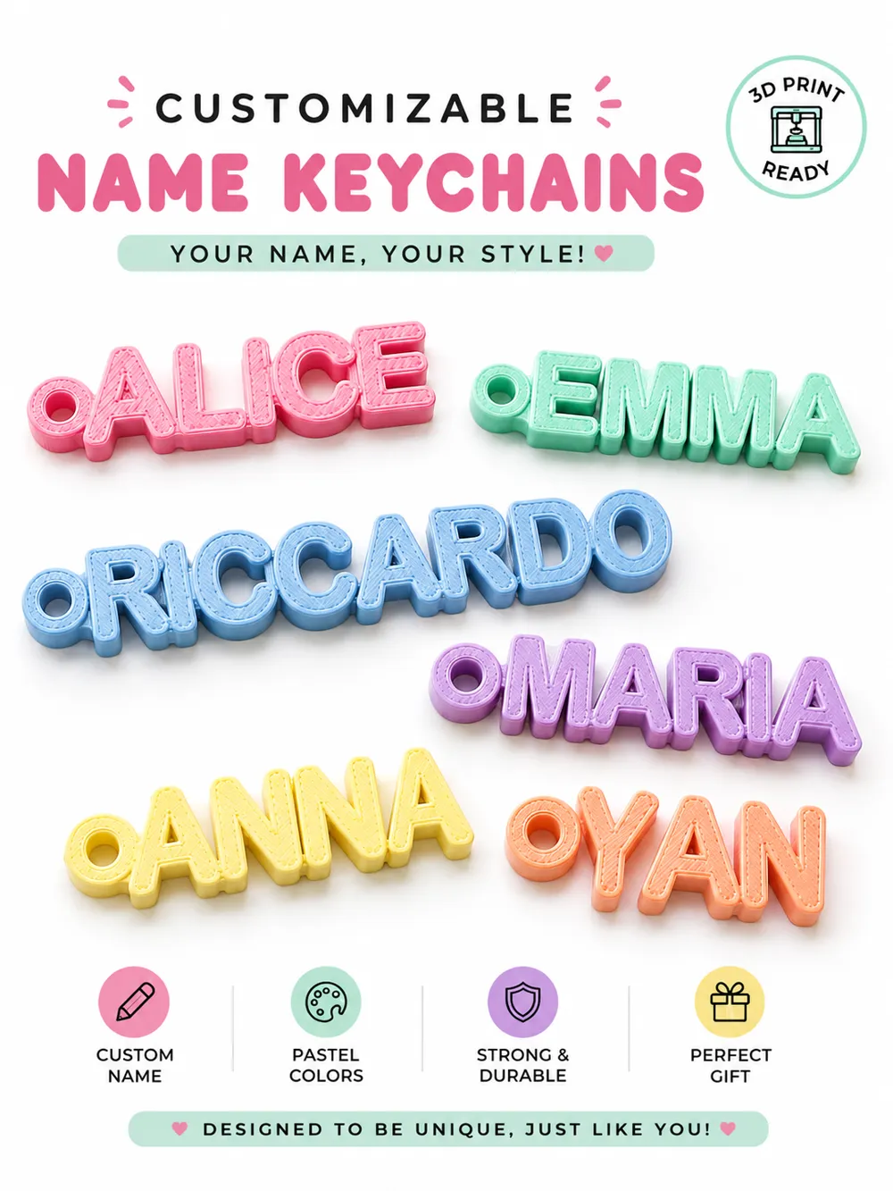 World Position Generator Custom Name Keychain Keyring Generator No Support - Free 3D Print Model ...