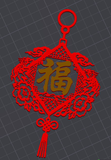 Miniatura 2 do modelo 3D 2026麒麟送福挂饰中国结（已上线金红双色版）