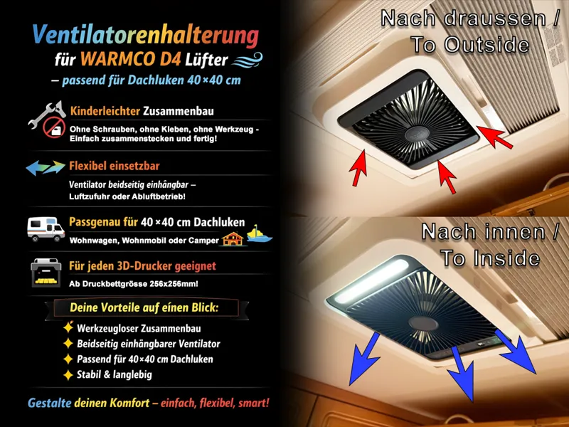 WARMCO D4 Halterung für Dachluken 40x40