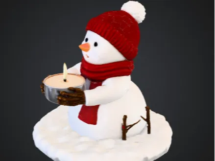 Snow man blowing out candle, candle holder