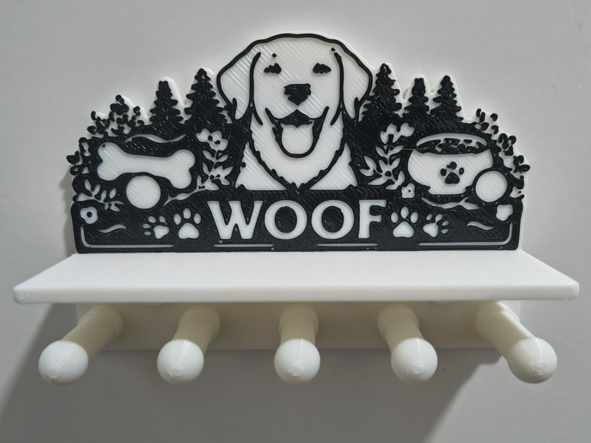 Dog Leash Holder & Key Hanger WOOF Wall Organizer