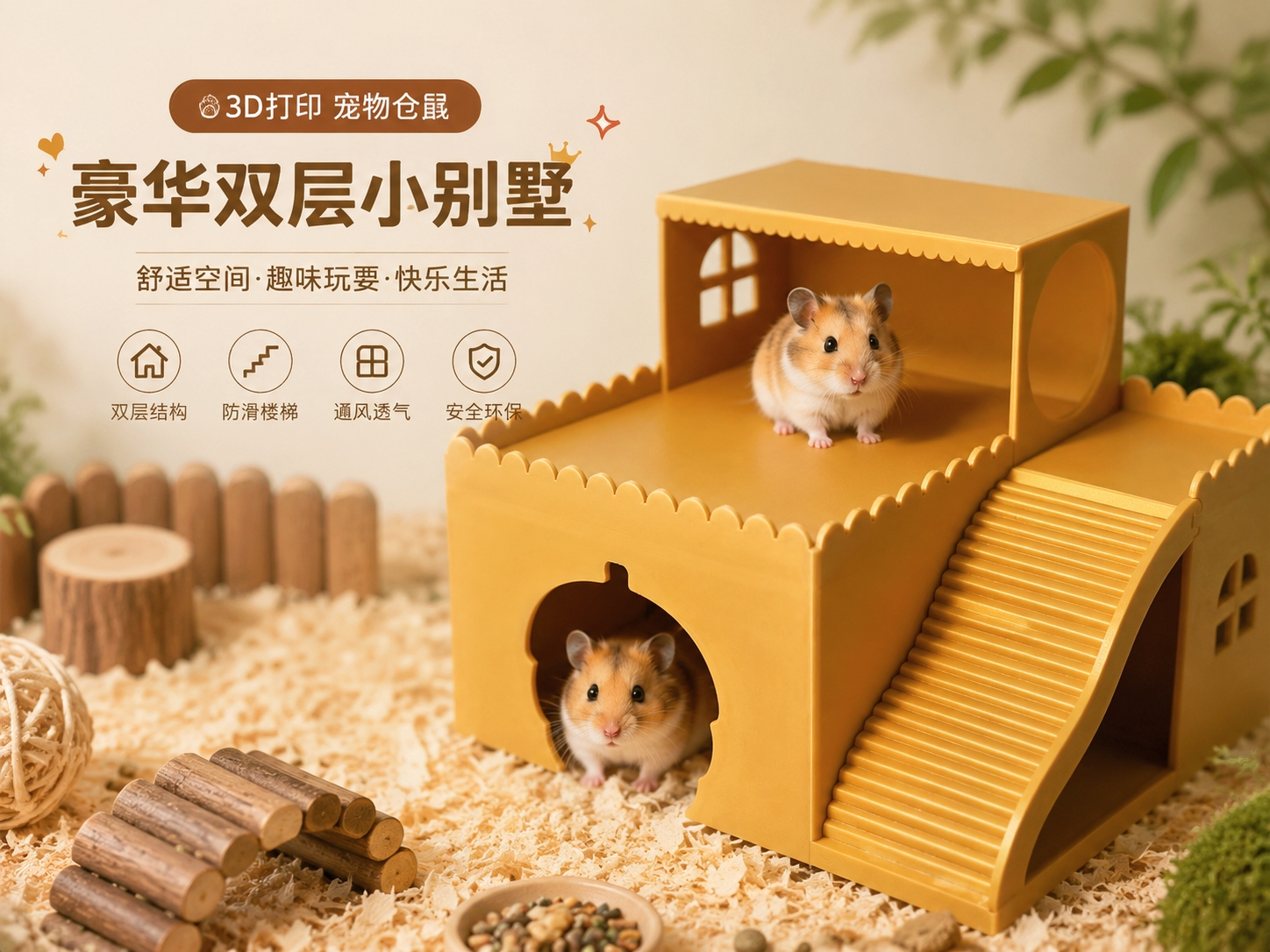 宠物仓鼠豪华双层小别墅