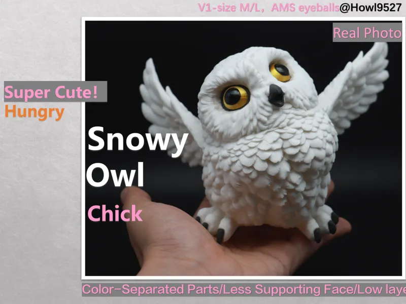【超萌!嗷嗷待哺的雪鸮幼崽】全拆件/隐藏式分件/少支撑面/低可见层纹