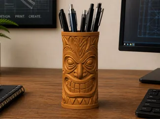 Tiki Head Pen & Pencil Holder