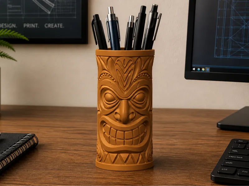 Tiki Head Pen & Pencil Holder