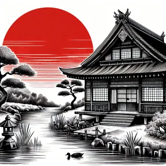 Hueforge Japanese house with red sun Front_200x200