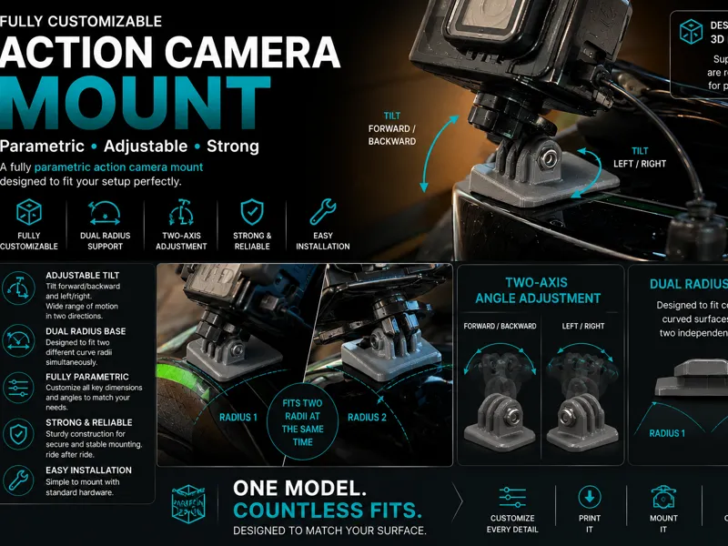 Customizable action camera mount bracket generator