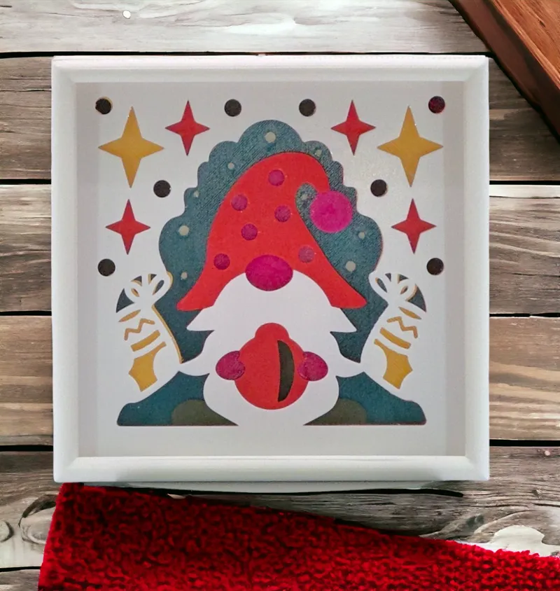 Retro Christmas Santa Gnome Shadow Box