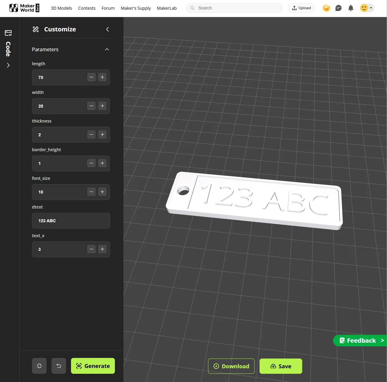 Car plate Keychain Creator [OpenSCAD] view 3