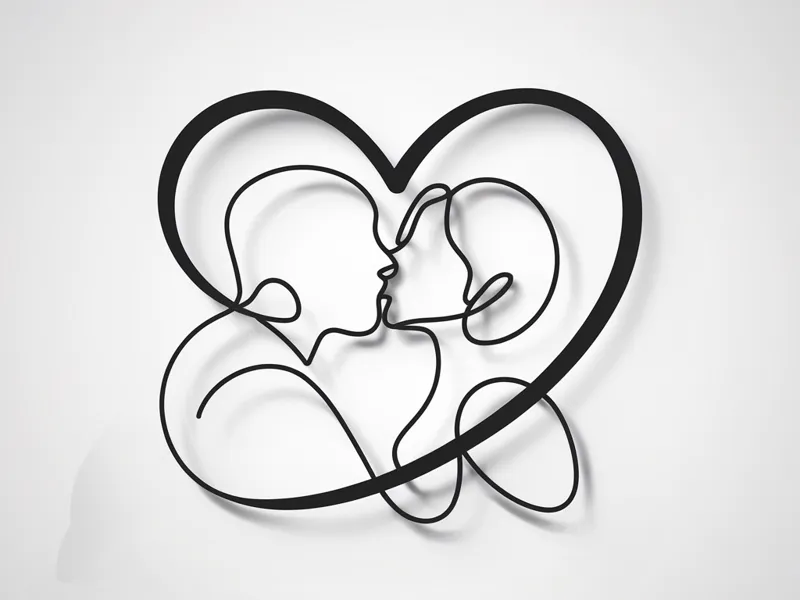 One Line Drawing Love Valentines Day 2D Art 