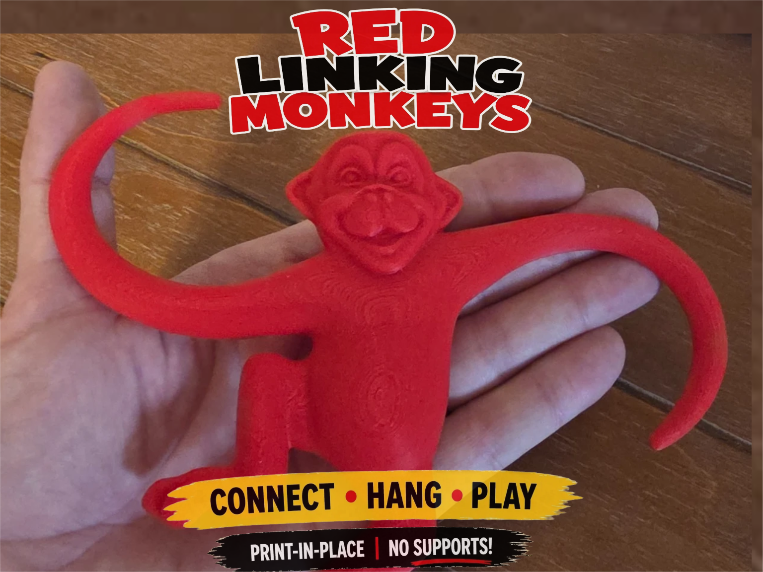 Red Linking Monkeys - Print in Place - Fidget Toy