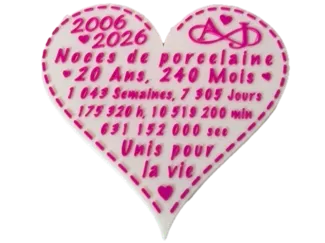 Cœur anniversaire de mariage 20 ans bicolore perso