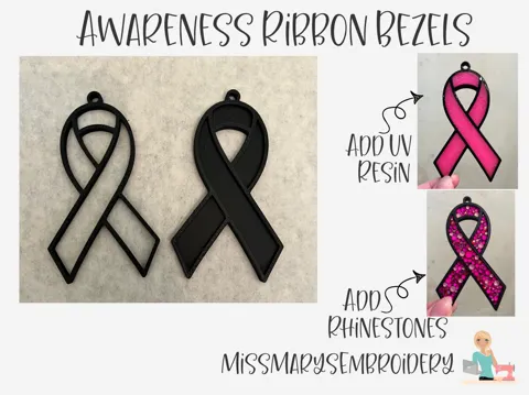 Dije o accesorio de collar: Awareness Ribbon Bezel UV Resin Rhinestone Pendant — referencia de MakerWorld