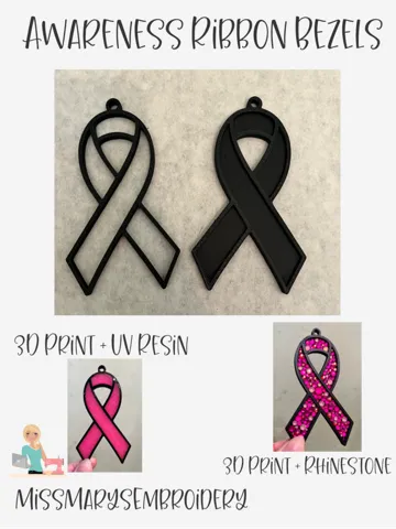 Dije o accesorio de collar: Awareness Ribbon Bezel UV Resin Rhinestone Pendant — vista de referencia 2