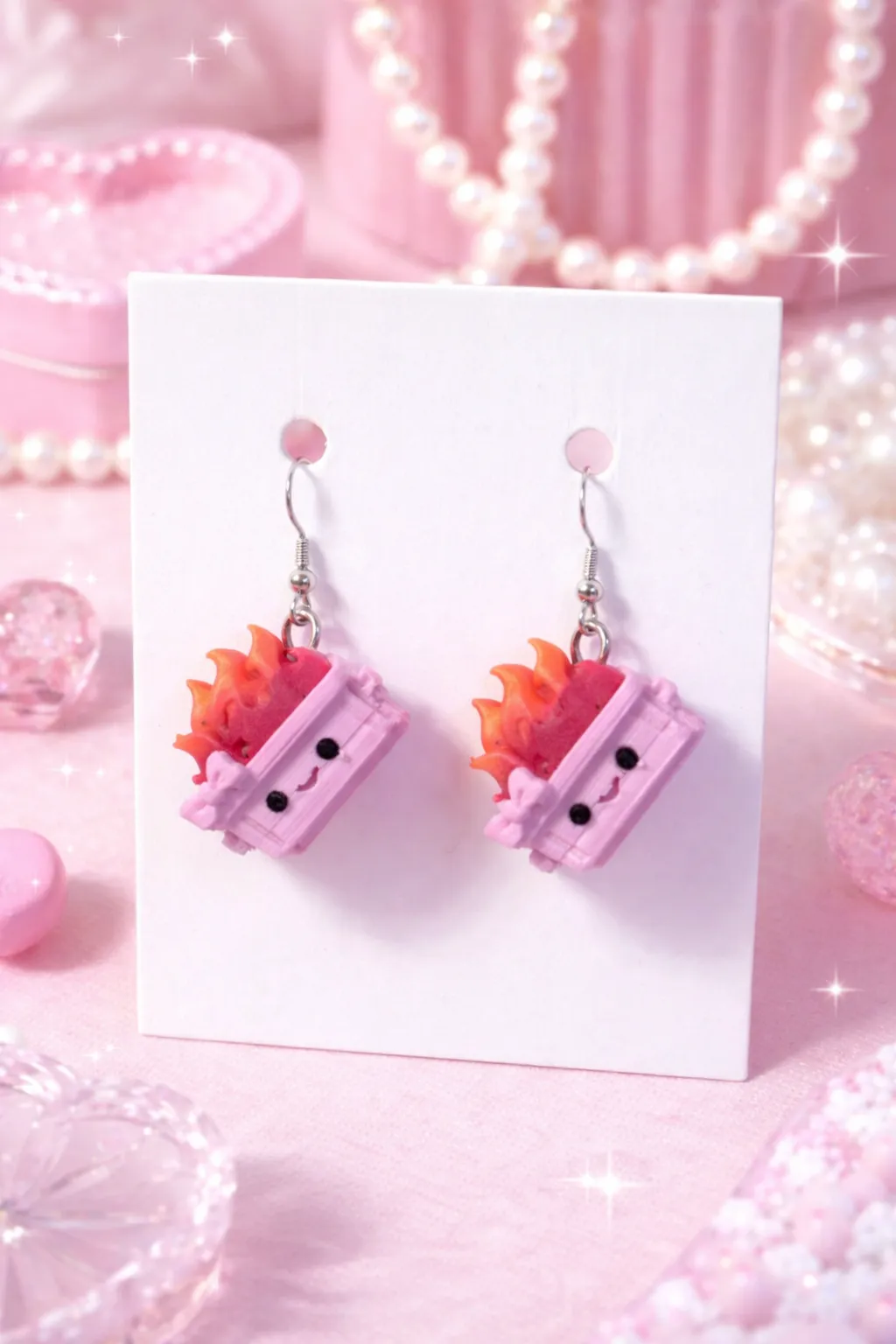 Cute Dumpster Fire Earrings With a Bow view 2