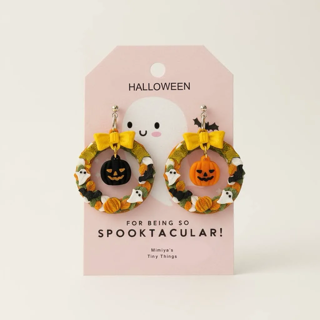 Moonlit Pumpkin Wreath earring view 2