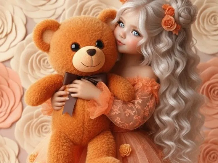 Girl and teddy bear N0227