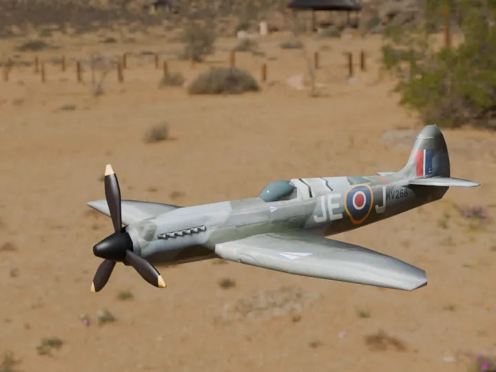 Spitfire Fighter plane with rotating propeller