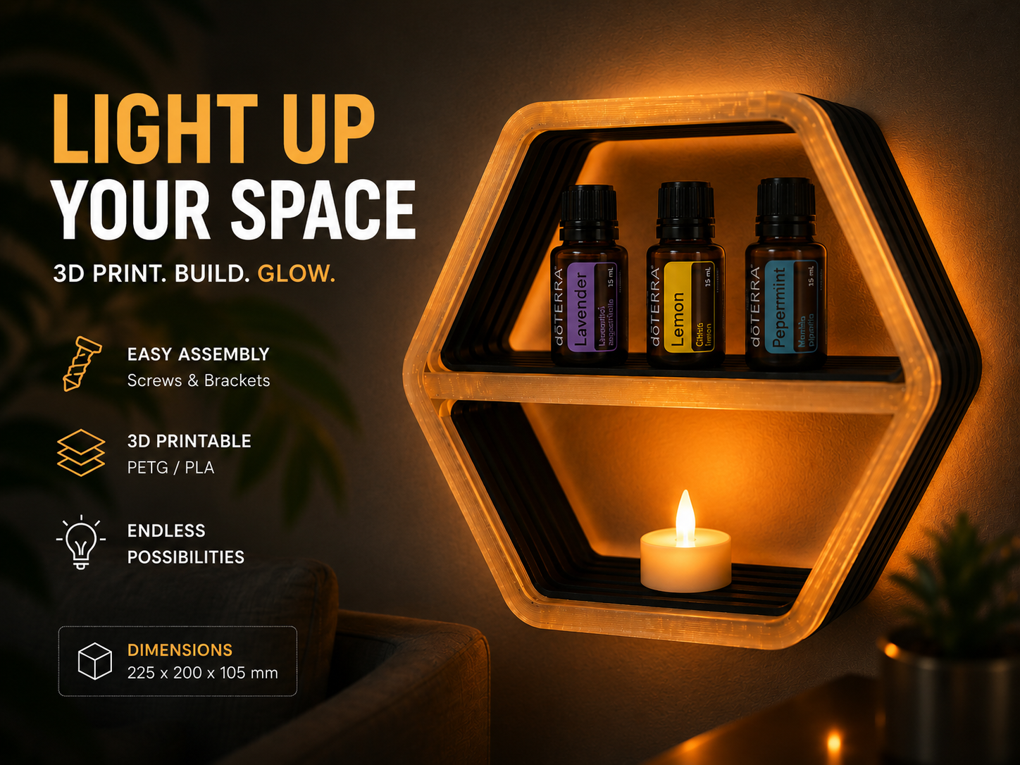 Modular Hexagon Light Tunnel Shelf