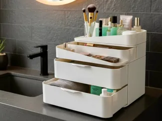 Scandinavian style three-piece make-up organiser