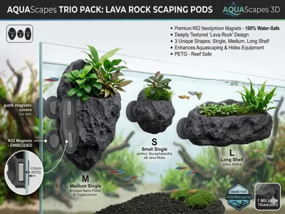 Magnetic Lava Aquarium Planters, Cave