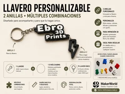 Triple Text Keychain with double ring/connection