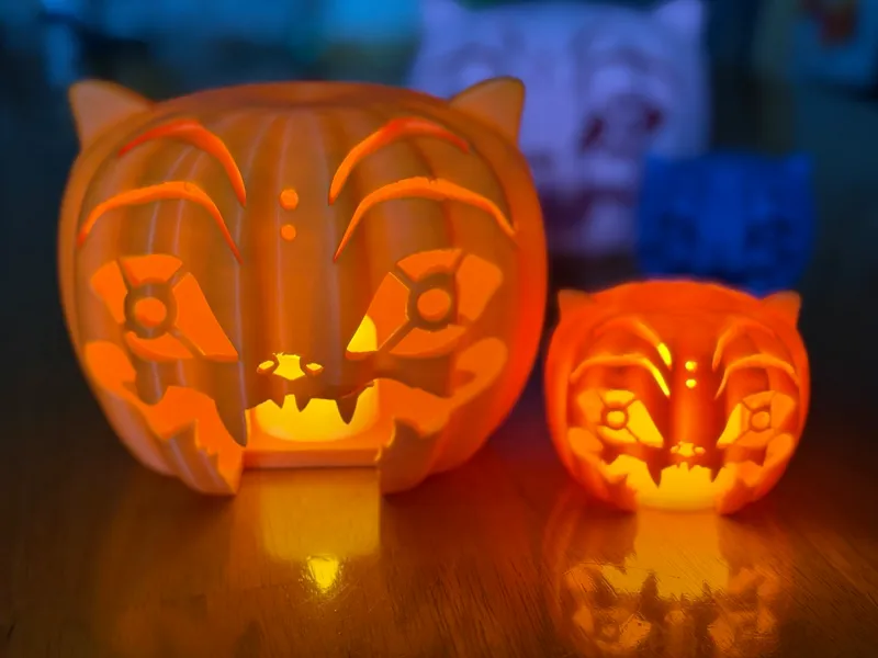 Halloween Derpy Tiger Pumpkin Lamp - Tea Light