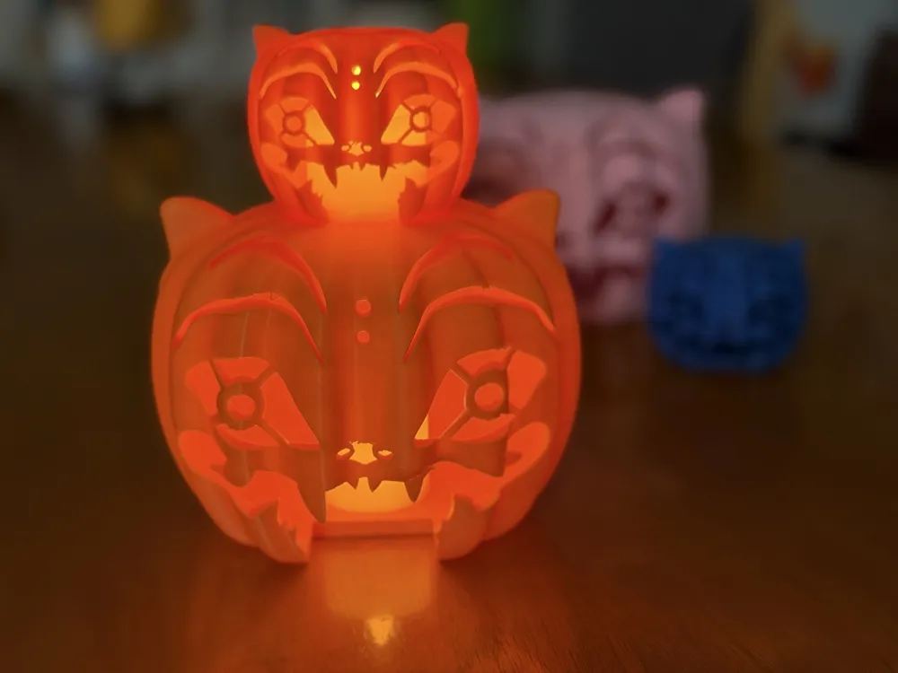 Halloween Derpy Tiger Pumpkin Lamp - Tea Light - Free 3D Print Model ...