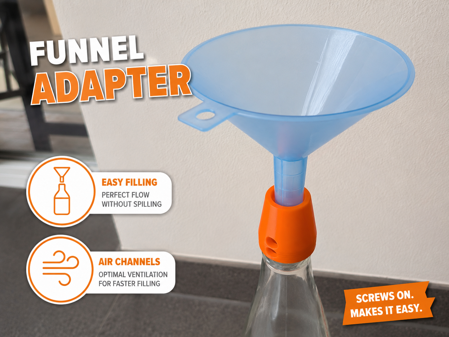 Bottle Funnel Adapter with Vent Channels