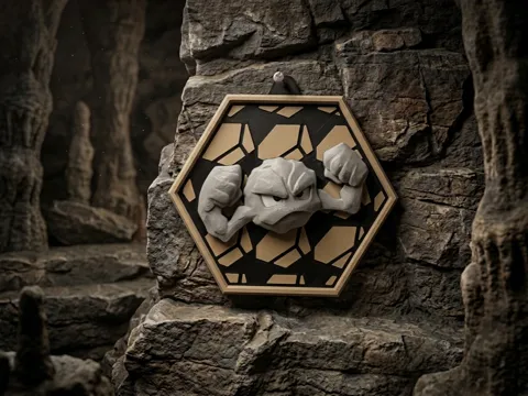 Letrero o emblema decorativo: HexaDex-Geodude Pokemon — referencia de MakerWorld