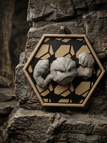Letrero o emblema decorativo: HexaDex-Geodude Pokemon — vista de referencia 2