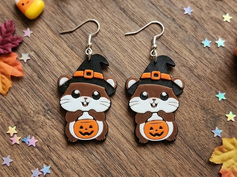 Halloween Hamster Double-Sided Earrings 3D model