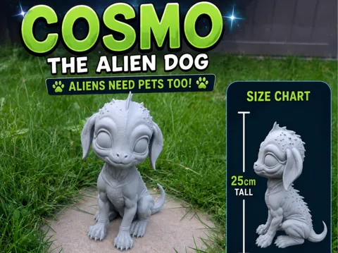 Letrero o emblema decorativo: Cosmo The Alien Dog — referencia de MakerWorld