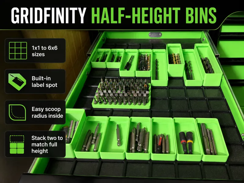 Gridfinity Half-Height Storage Bins