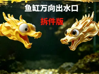 倦卷龙旋转会动萌龙大眼龙出水口松鼠龙头出水口鱼缸出水口万向出水口搞怪系列(拆件版)