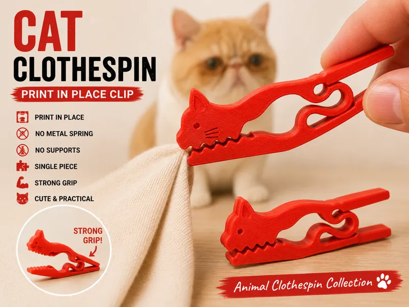 Cat Clothespin – Print in Place Clip