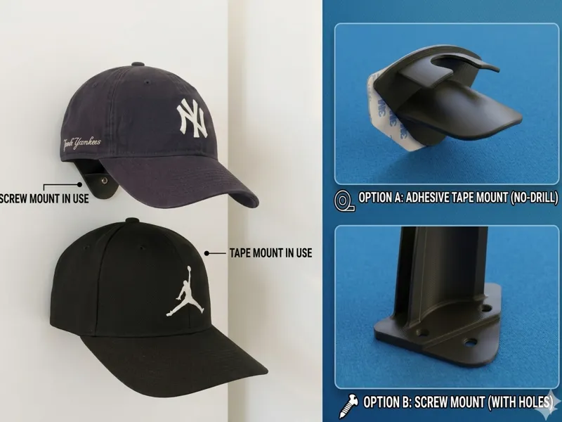 Wall Hat Holder – Tape or Screw Mount