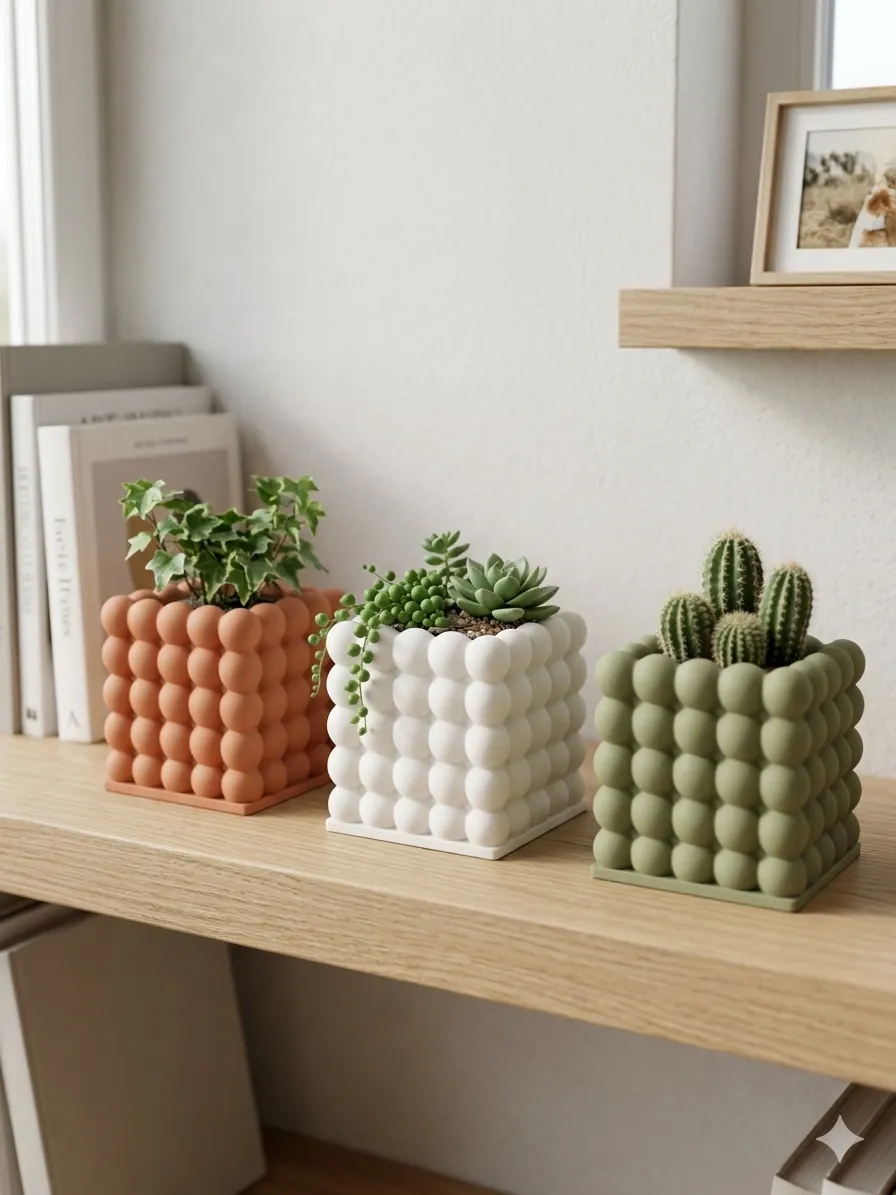 Bubble Cube Planter – Modern Minimal Pot view 2