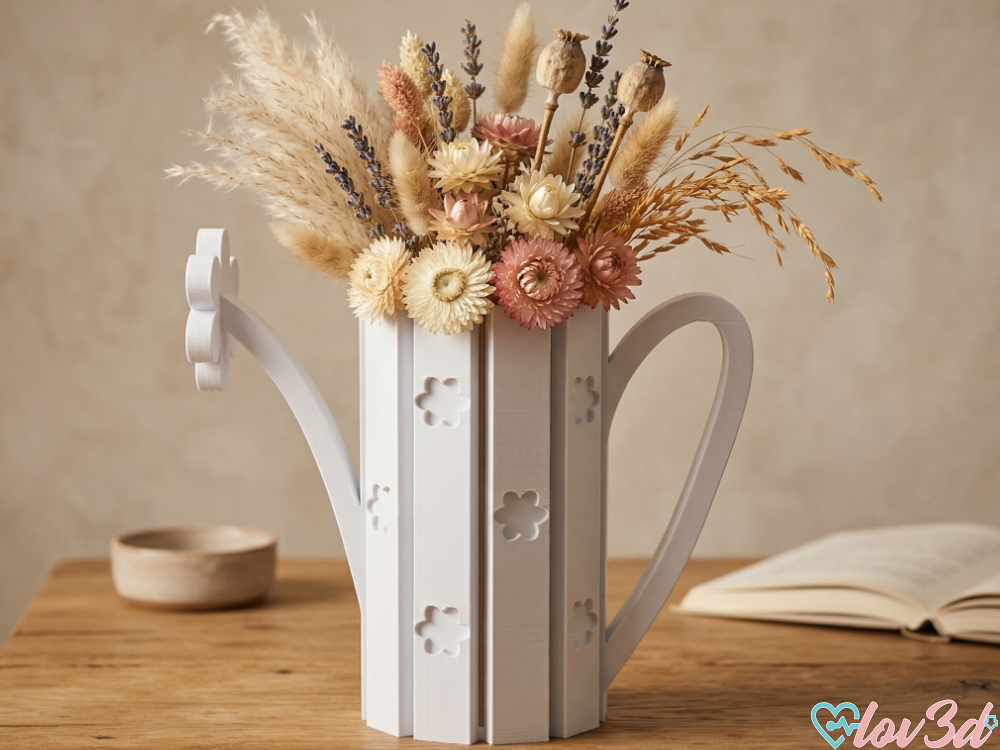 Flower Picket Fence Watering Can Decor