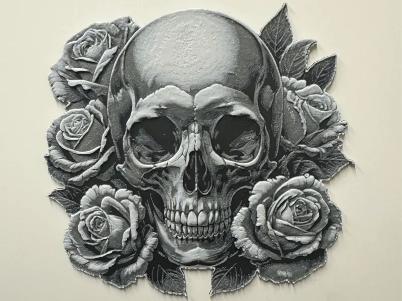 Skull with roses - No background - HueForge