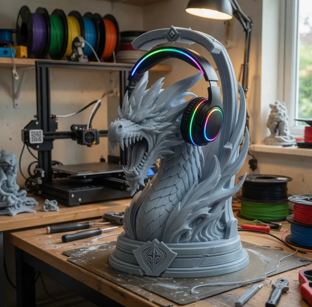 Roaring Dragon Headphone Stand - Free 3D Print Model - MakerWorld