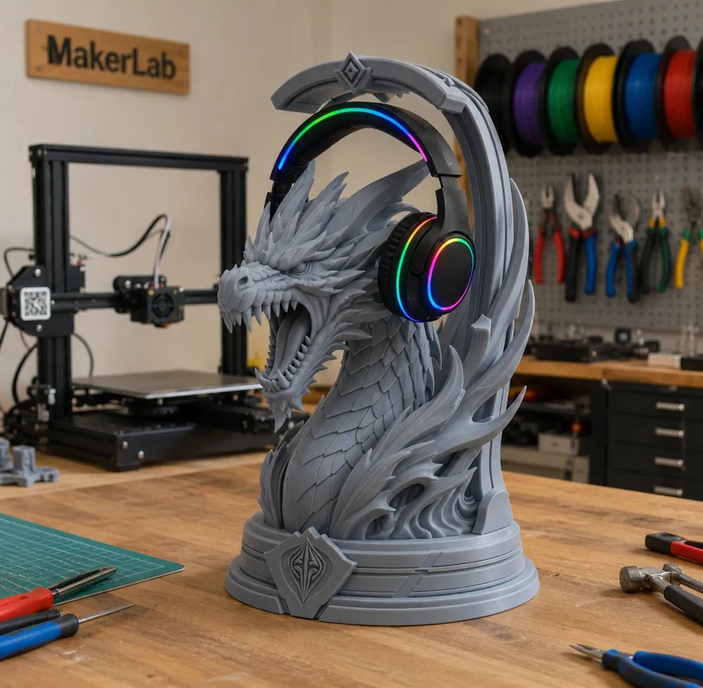 Roaring Dragon Headphone Stand - Free 3D Print Model - MakerWorld