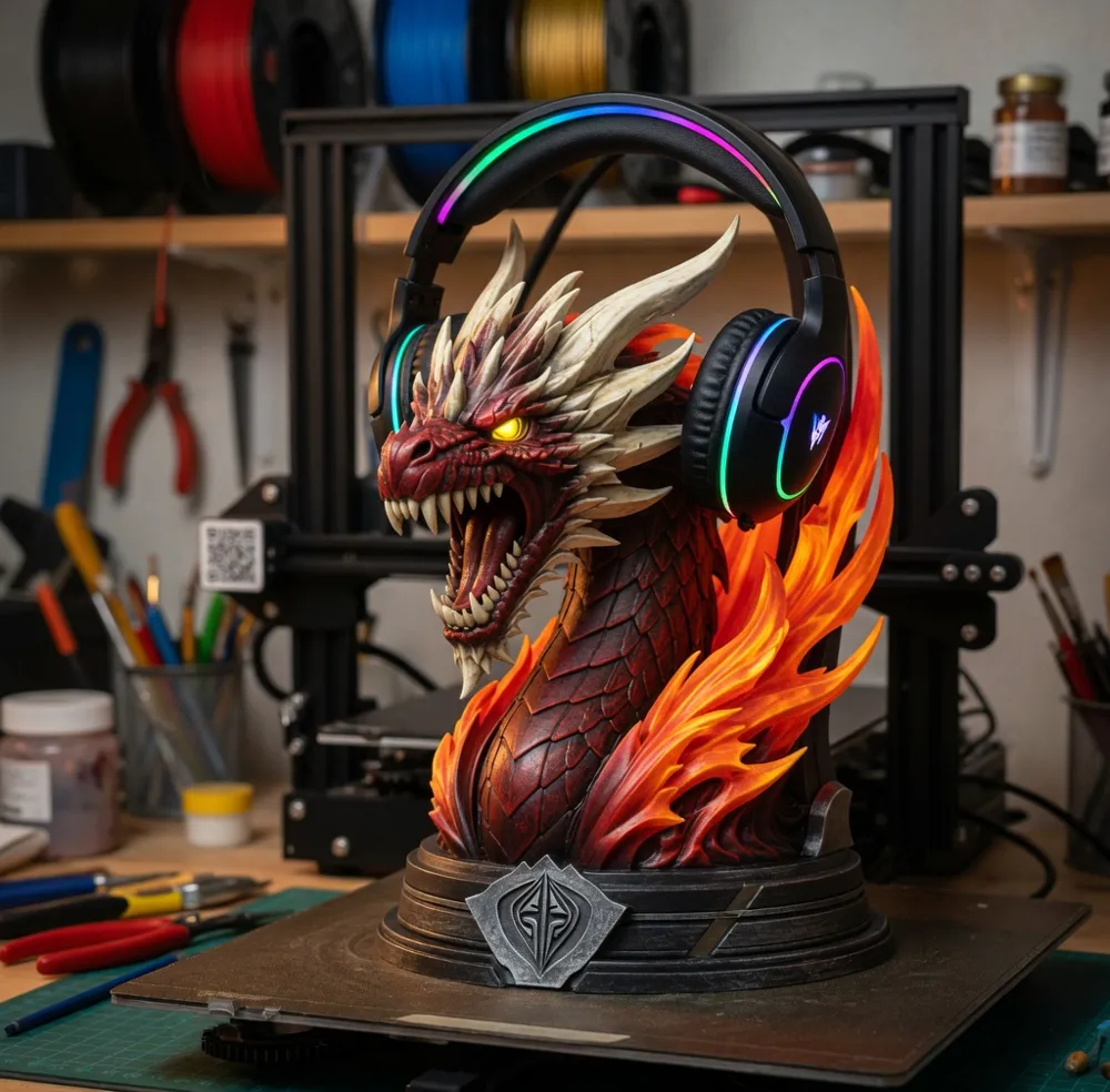 Roaring Dragon Headphone Stand - Free 3D Print Model - MakerWorld