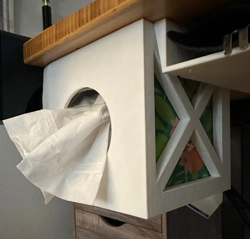 Under desk mounted tissue box holder