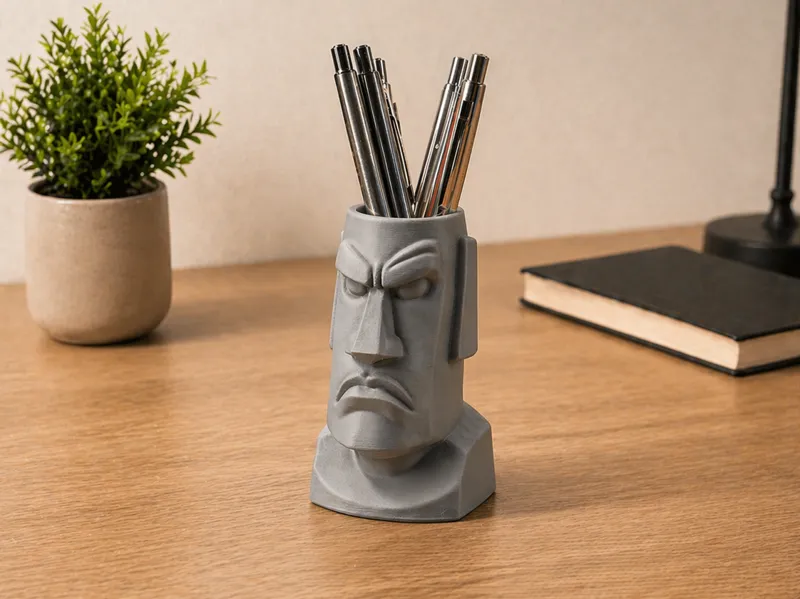 Angry Moai Pen Holder - Easter Island Organizer