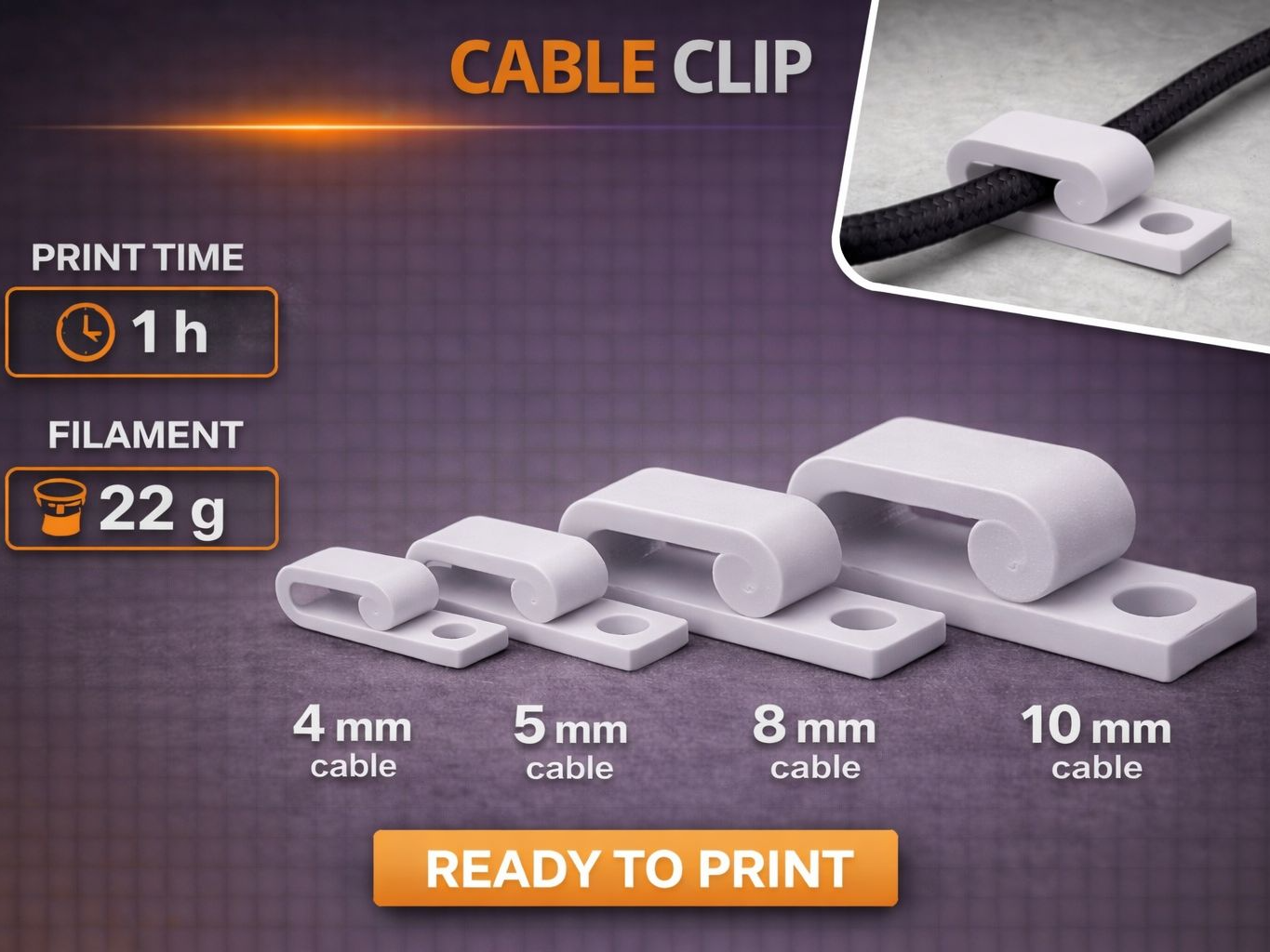 Cable Clips Set (4–10mm) Screw Mount - 5 Sizes 