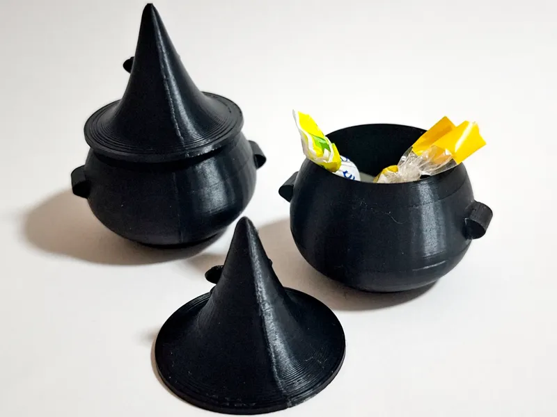 Witch's cauldron and hat box