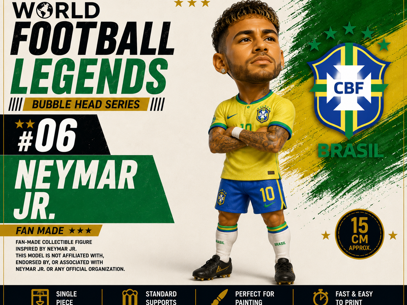 Neymar jr Bubble Head Leggende del Calcio Mondiale
