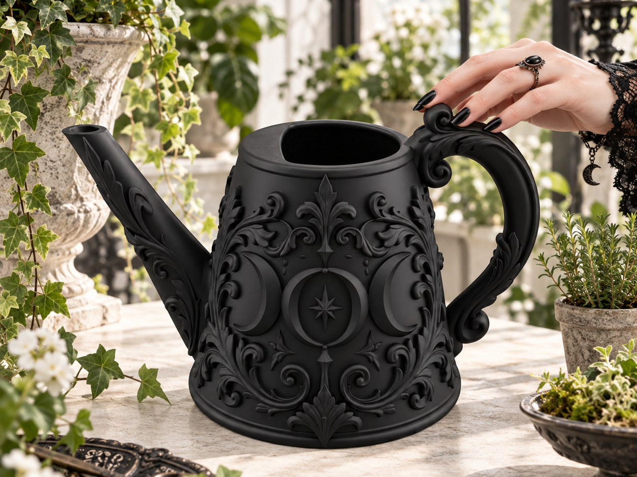 Goth Witch Moon Baroque Watering Can Garden Decor - 1