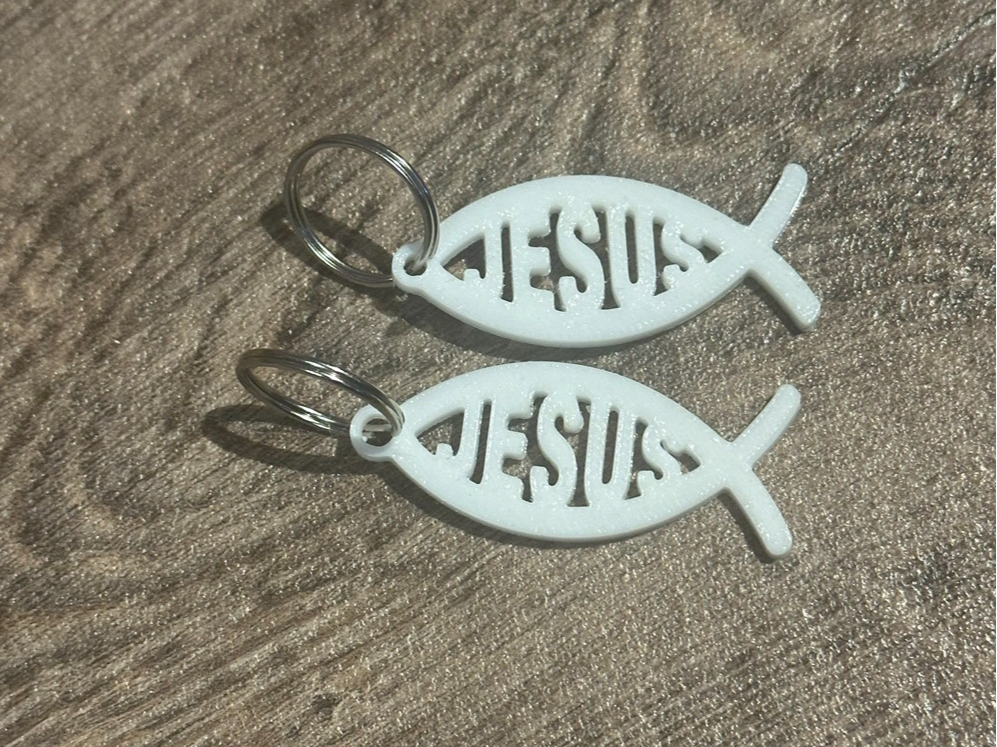 Ichthys JESUS Gitter-Schlüsselanhänger (Einfarbig)